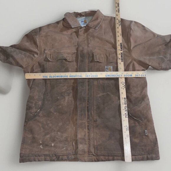 Mens Large Carhartt FR Insulated Bomber Jacket Brown Distressed Thrashed Tan - Picture 4 of 16